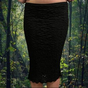 Vintage Ann Ferriday Black Sheer Stretch Lace Goth Witchy Vamp Midi Skirt